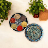 Hand Painted Spice Box With 7 Compartments - Black